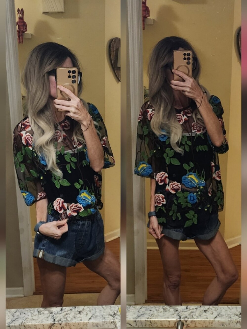 Zara Sheer Mesh Tulle Floral Embroidered Top